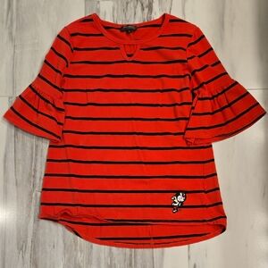 Ohio State Red and Black Striped Top with Ruffle Sleeves
